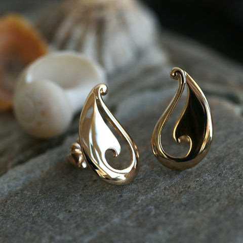 Wave Form Stud Earrings in 9ct Yellow Gold by Sheila Fleet Jewellery