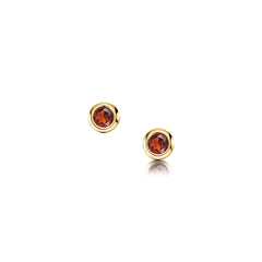 Small Garnet Solitaire Stud Earrings in 9ct Yellow Gold by Sheila Fleet Jewellery