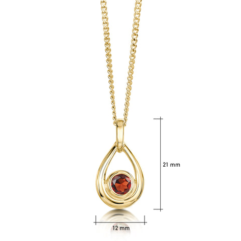 Garnet Birthstone Droplet Pendant in 9ct Yellow Gold by Sheila Fleet Jewellery