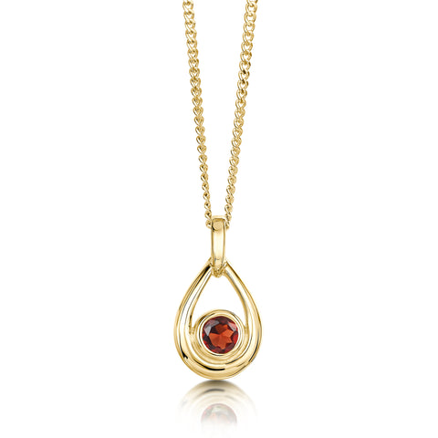 Garnet Birthstone Droplet Pendant in 9ct Yellow Gold by Sheila Fleet Jewellery