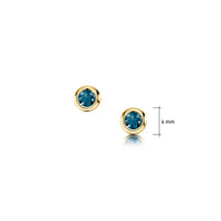 Small London Blue Topaz Solitaire Stud Earrings in 9ct Yellow Gold by Sheila Fleet Jewellery