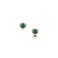 Small London Blue Topaz Solitaire Stud Earrings in 9ct Yellow Gold by Sheila Fleet Jewellery