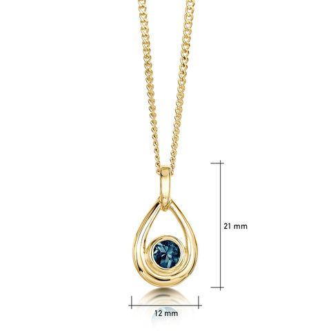 London Blue Topaz Birthstone Droplet Pendant in 9ct Yellow Gold by Sheila Fleet Jewellery