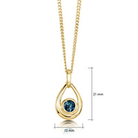 London Blue Topaz Birthstone Droplet Pendant in 9ct Yellow Gold by Sheila Fleet Jewellery