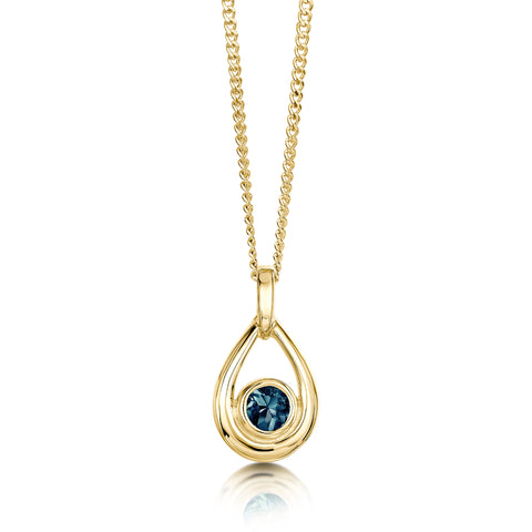 London Blue Topaz Birthstone Droplet Pendant in 9ct Yellow Gold by Sheila Fleet Jewellery