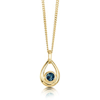 London Blue Topaz Birthstone Droplet Pendant in 9ct Yellow Gold by Sheila Fleet Jewellery