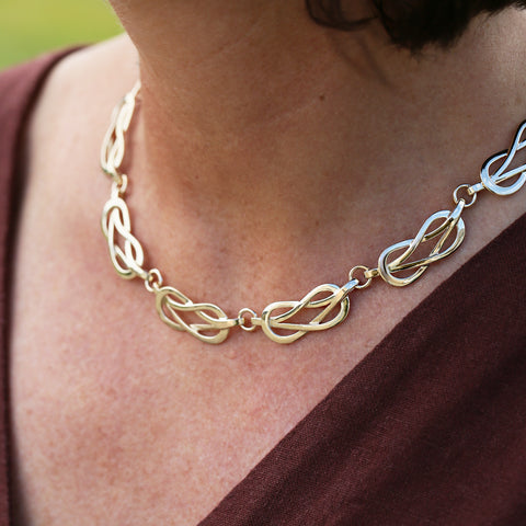 Reef Knot 11-link Necklace in 9ct Yellow Gold by Sheila Fleet Jewellery