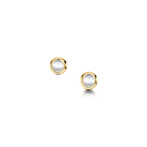 Small Moonstone Solitaire Stud Earrings in 9ct Yellow Gold by Sheila Fleet Jewellery