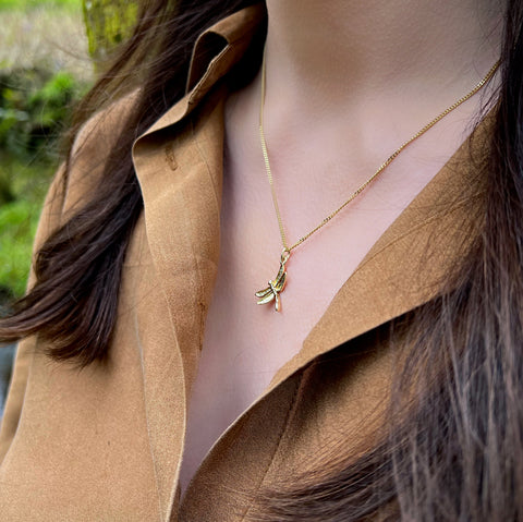 Dragonfly Pendant Necklace in 9ct Yellow Gold by Sheila Fleet Jewellery