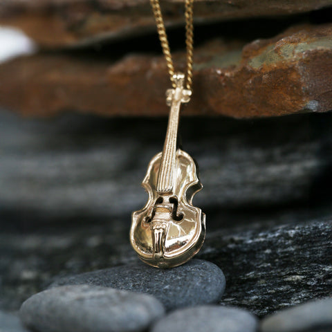 Fiddle Pendant in 9ct Yellow Gold by Sheila Fleet Jewellery