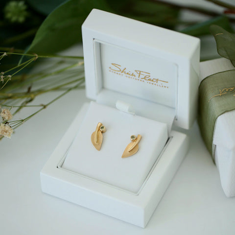 Rowan Small Stud Earrings in 9ct Yellow Gold with Peridot by Sheila Fleet Jewellery