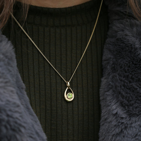 Peridot Birthstone Droplet Pendant in 9ct Yellow Gold by Sheila Fleet Jewellery