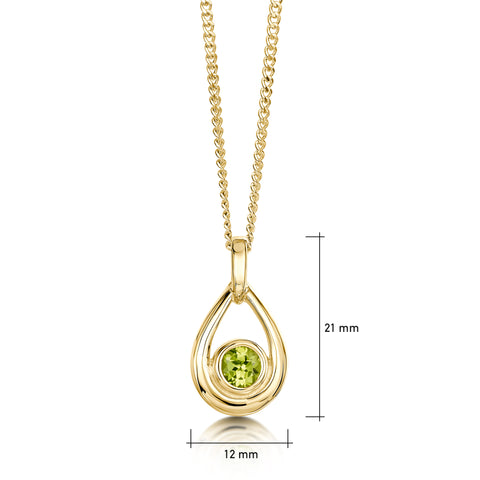 Peridot Birthstone Droplet Pendant in 9ct Yellow Gold by Sheila Fleet Jewellery