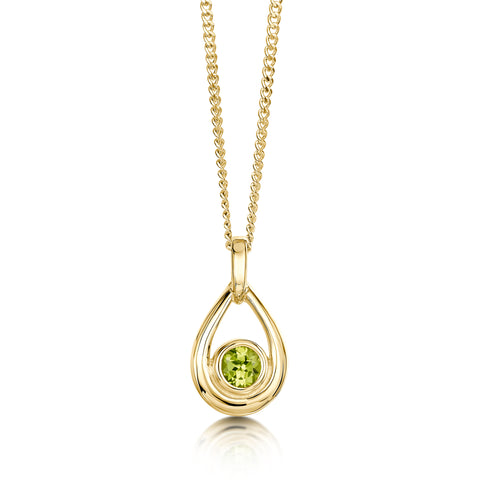 Peridot Birthstone Droplet Pendant in 9ct Yellow Gold by Sheila Fleet Jewellery