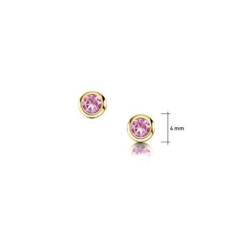 Small Pink Tourmaline Solitaire Stud Earrings in 9ct Yellow Gold by Sheila Fleet Jewellery