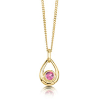 Pink Tourmaline Birthstone Droplet Pendant in 9ct Yellow Gold by Sheila Fleet Jewellery