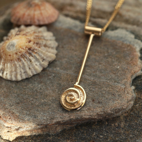 Skara Spiral Long Pendant in 9ct Yellow Gold by Sheila Fleet Jewellery