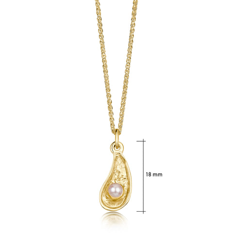 Mussel Petite Pendant with Peach Pearl in 9ct Yellow Gold by Sheila Fleet Jewellery
