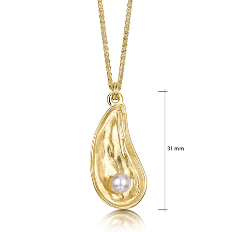 Mussel Medium Pendant with Peach Pearl in 9ct Yellow Gold by Sheila Fleet Jewellery