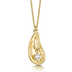 Mussel Medium Pendant with Peach Pearl in 9ct Yellow Gold by Sheila Fleet Jewellery