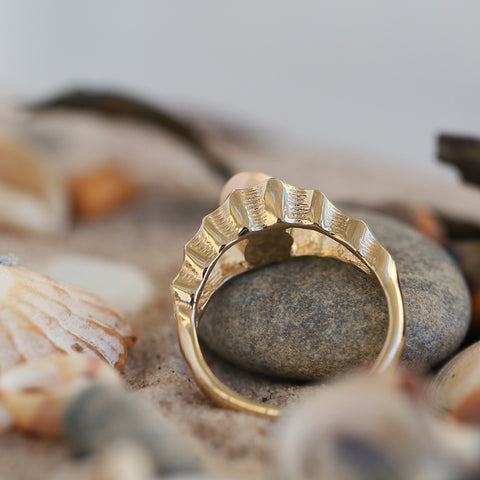 Scallop Peach Pearl Ring in 9ct Yellow Gold by Sheila Fleet Jewellery