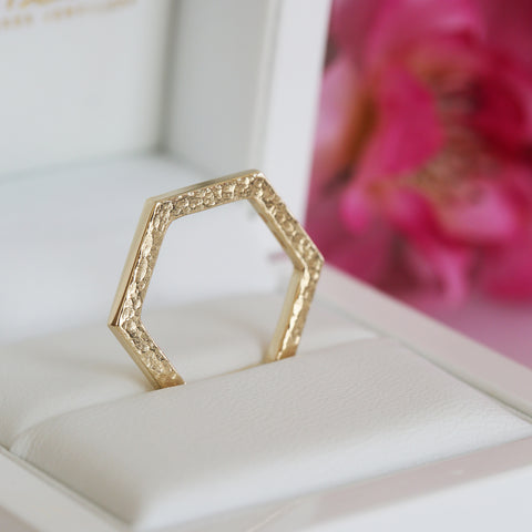 Honeycomb Hexagon Ring in 9ct Yellow Gold by Sheila Fleet Jewellery