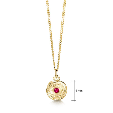 Lunar Ruby Petite Pendant in 9ct Yellow Gold by Sheila Fleet Jewellery