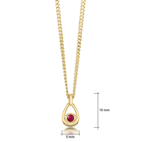 Arctic Stream Ruby Petite Droplet Pendant in 9ct Yellow Gold by Sheila Fleet Jewellery