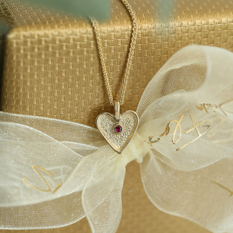 Secret Hearts Ruby Dress Pendant in 9ct Yellow Gold by Sheila Fleet Jewellery
