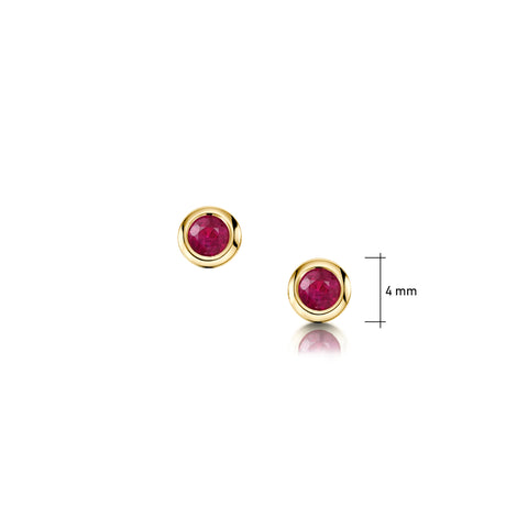 Small Ruby Solitaire Stud Earrings in 9ct Yellow Gold by Sheila Fleet Jewellery