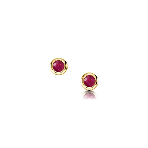 Small Ruby Solitaire Stud Earrings in 9ct Yellow Gold by Sheila Fleet Jewellery
