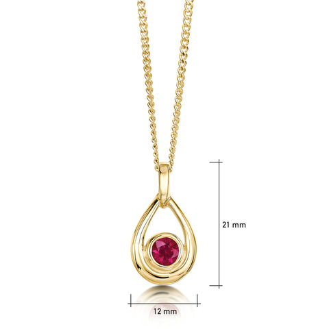 Ruby Droplet Pendant in 9ct Yellow Gold by Sheila Fleet Jewellery