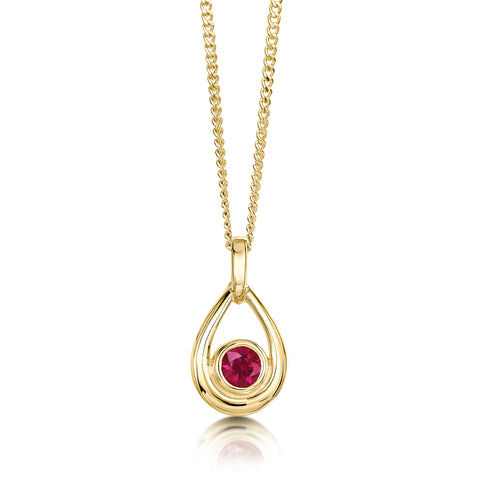 Ruby Droplet Pendant in 9ct Yellow Gold by Sheila Fleet Jewellery