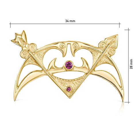 Crescent & Rod Rhodolite Brooch in 9ct Yellow Gold by Sheila Fleet Jewellery