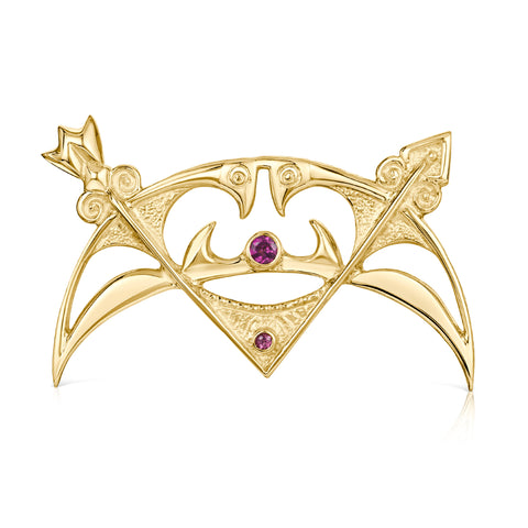 Crescent & Rod Rhodolite Brooch in 9ct Yellow Gold by Sheila Fleet Jewellery