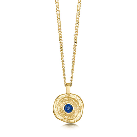 Lunar Sapphire Small Pendant in 9ct Yellow Gold by Sheila Fleet Jewellery
