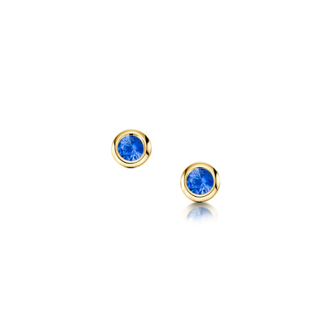 Small Sapphire Solitaire Stud Earrings in 9ct Yellow Gold by Sheila Fleet Jewellery