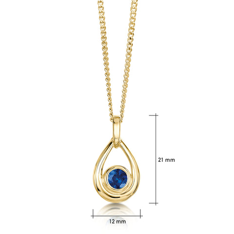 Sapphire Droplet Pendant in 9ct Yellow Gold by Sheila Fleet Jewellery