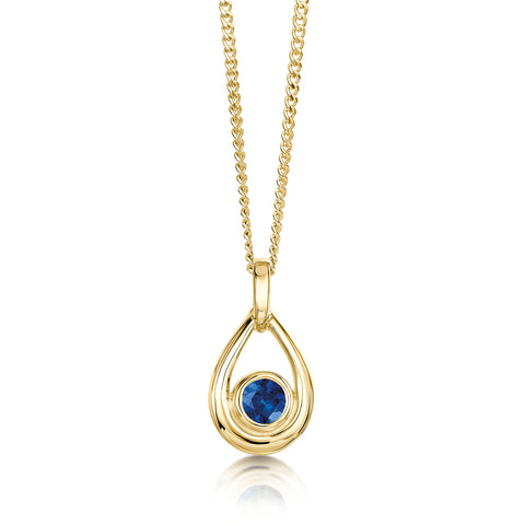 Sapphire Droplet Pendant in 9ct Yellow Gold by Sheila Fleet Jewellery