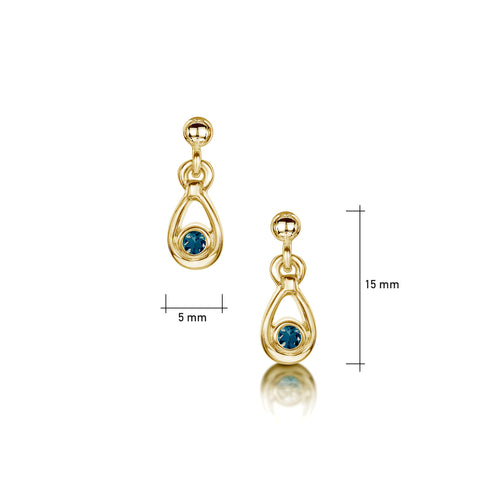London Blue Topaz Droplet Earrings in 9ct Yellow Gold by Sheila Fleet Jewellery