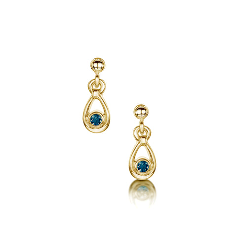 London Blue Topaz Droplet Earrings in 9ct Yellow Gold by Sheila Fleet Jewellery