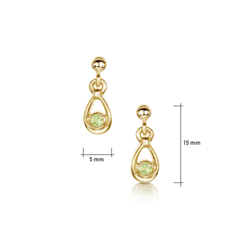 Peridot Droplet Earrings in 9ct Yellow Gold by Sheila fleet Jewellery