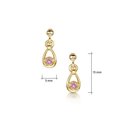 Pink Tourmaline Droplet Earrings in 9ct Yellow Gold by Sheila Fleet Jewellery