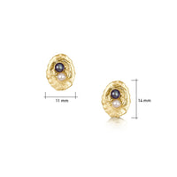 Limpet Stud Earrings with Black & Peach Pearls in 9ct Yellow Gold by Sheila Fleet Jewellery