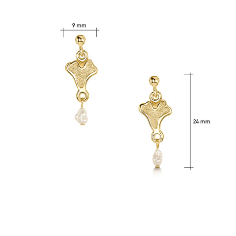 Sea Moss Baroque Pearl Small Drop Earrings in 9ct Yellow Gold by Sheila Fleet Jewellery