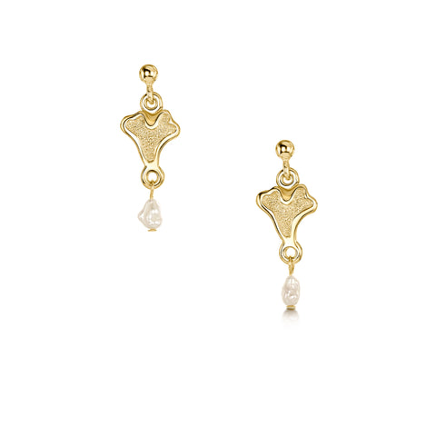 Sea Moss Baroque Pearl Small Drop Earrings in 9ct Yellow Gold by Sheila Fleet Jewellery