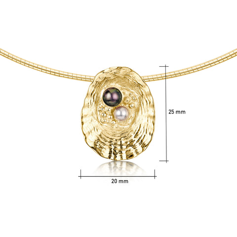 Limpet Necklace with Black & Peach Pearls in 9ct Yellow Gold by Sheila Fleet Jewellery