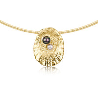 Limpet Necklace with Black & Peach Pearls in 9ct Yellow Gold by Sheila Fleet Jewellery