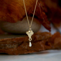Sea Moss Petite Heart Pendant with Baroque Pearl in 9ct Yellow Gold by Sheila Fleet Jewellery