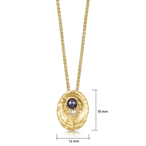 Limpet Medium Pendant with Black & Peach Pearls in 9ct Yellow Gold by Sheila Fleet Jewellery